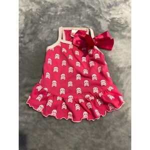 Glamour To The Bone Pet Dress Female XS Pink Skull Print Ruffle Bow Rhinestone